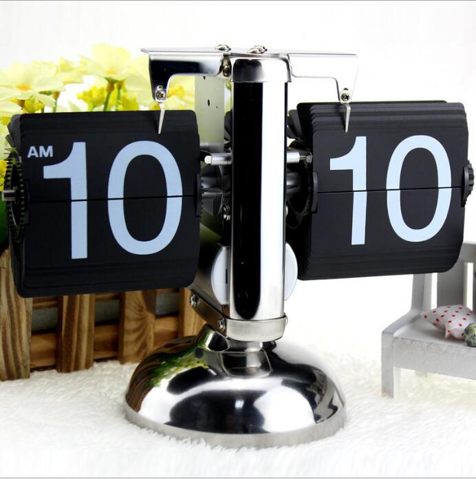 Black Retro Flip Clock-Internal Gear Operated Flip Home Clock